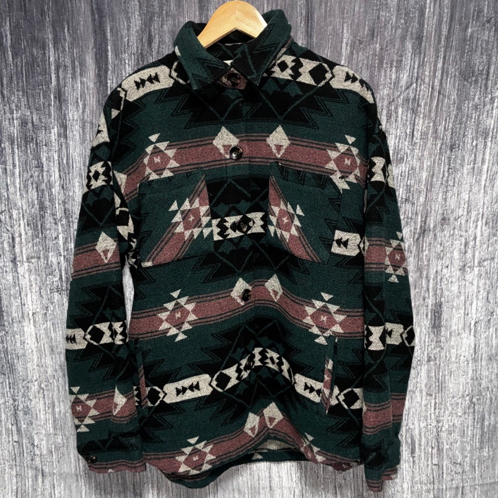 Uncharted Threads Southwestern Aztec Fleece Jacket Warm Cozy Men L